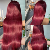 99J Burgundy Colored Human Hair Wigs Straight Lace Front Wig Transparent Lace Frontal Wig
