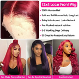 99J Burgundy Colored Human Hair Wigs Straight Lace Front Wig Transparent Lace Frontal Wig