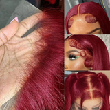99J Burgundy Colored Human Hair Wigs Straight Lace Front Wig Transparent Lace Frontal Wig