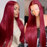 99J Burgundy Colored Human Hair Wigs Straight Lace Front Wig Transparent Lace Frontal Wig
