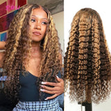 Highlight Wig Human Hair Deep Wave Transparent Lace Frontal Wigs Remy Brazilian Curly Lace Front Human Hair Wigs Honey Blonde