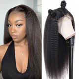 Kinky Straight Lace Frontal Wigs Human Hair Natural Black Brazilian Remy Hair For Women