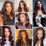Chocolate Brown Lace Frontal Wigs For Women Colored Body Wave Human Hair Lace Closure Remy Hair