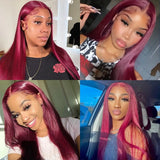 99j Burgundy Straight Lace Front Wig For Women 13x6 5x5 Lace Colored Red Human Hair
