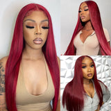 99j Burgundy Straight Lace Front Wig For Women 13x6 5x5 Lace Colored Red Human Hair