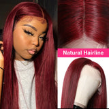 99j Burgundy Straight Lace Front Wig For Women 13x6 5x5 Lace Colored Red Human Hair