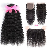Deep Wave Doule Drawn Human Hair Bundles With Closure
