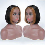 Ombre Highlight Black Skunk Stripe Human Hair Straight Bob Wig