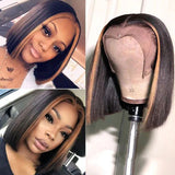 Ombre Highlight Black Skunk Stripe Human Hair Straight Bob Wig