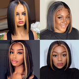 Ombre Highlight Black Skunk Stripe Human Hair Straight Bob Wig