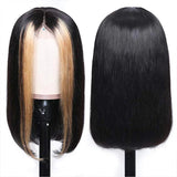 Ombre Highlight Black Skunk Stripe Human Hair Straight Bob Wig