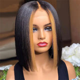 Ombre Highlight Black Skunk Stripe Human Hair Straight Bob Wig