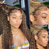 Highlight Wig Human Hair Deep Wave Transparent Lace Frontal Wigs Remy Brazilian Curly Lace Front Human Hair Wigs Honey Blonde