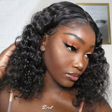 Short Bob Lace Frontal Wigs Water Wave Natural Black Curly Human Hair Lace Closure Wig