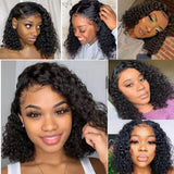 Short Bob Lace Frontal Wigs Water Wave Natural Black Curly Human Hair Lace Closure Wig