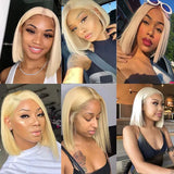 613 Blonde Straight Lace Bob Wigs Short Blonde Human Hair Wigs