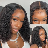 Deep Wave Curly Short Bob Wigs Human Hair 4x4 13x4 Black