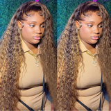 Highlight Wig Human Hair Deep Wave Transparent Lace Frontal Wigs Remy Brazilian Curly Lace Front Human Hair Wigs Honey Blonde