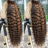 Highlight Wig Human Hair Deep Wave Transparent Lace Frontal Wigs Remy Brazilian Curly Lace Front Human Hair Wigs Honey Blonde