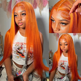 Ginger Orange Straight Lace Front Wigs Colored Human Hair Wigs 13x4 Lace Frontal Wig Natural Hairline