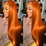 Ginger Orange Straight Lace Front Wigs Colored Human Hair Wigs 13x4 Lace Frontal Wig Natural Hairline
