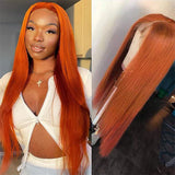 Ginger Orange Straight Human Hair 4x4 13x4 Lace front Wigs for Sale