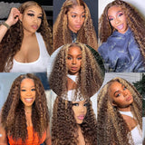 P4-27 Highlight Colored Lace Frontal Human Hair Wigs For Women Deep Wave Transparent Lace Closure