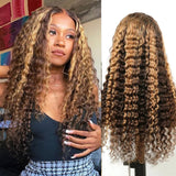 Highlight Wig Human Hair Deep Wave 13x4 4x4 Lace Frontal Wigs Remy Brazilian Curly Lace Front Human Hair Wigs Honey Blonde