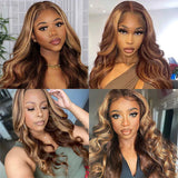 Highlight Wigs Real Human Hair 4x4 13x4 Wigs Body Wave Ombre Lace Front Wigs