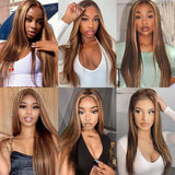 P4-27 Highlight Wigs Lace Frontal Wig Colored Human Hair 12-30 Inches Transparent Lace Wigs