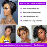 Pixie Ombre Wigs Human Hair Pixie Cut Wigs 6Inch